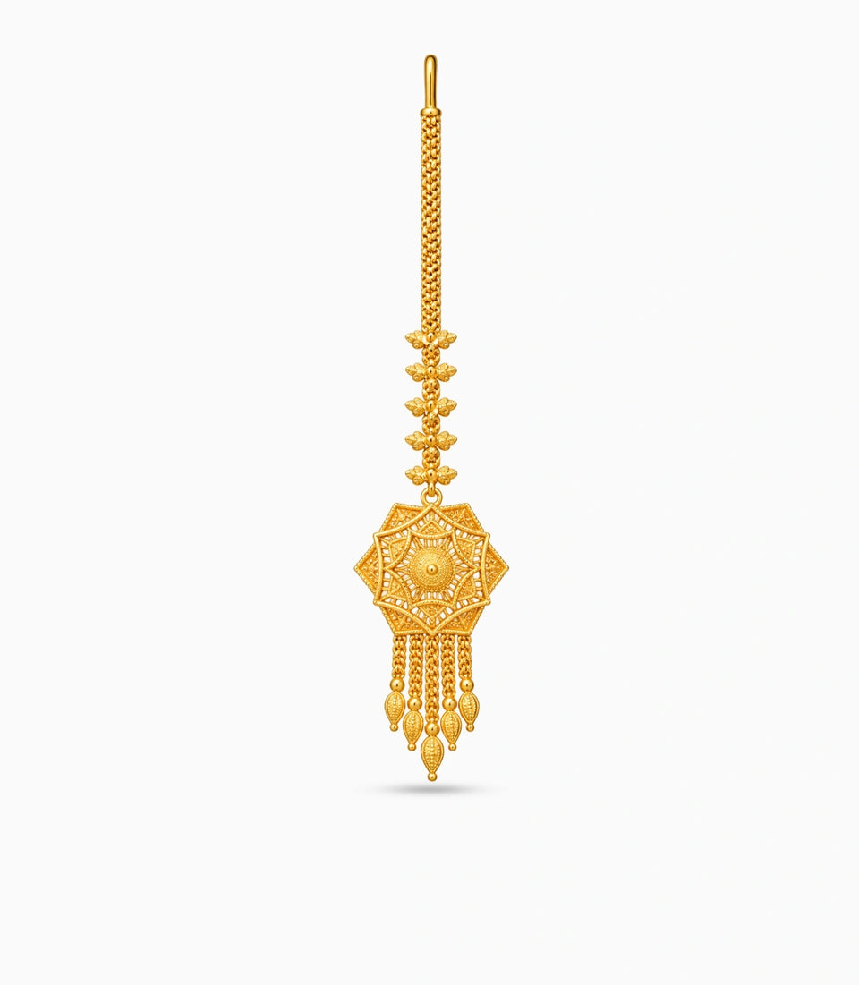 Gold Plated Radial Sunburst Maang Tika