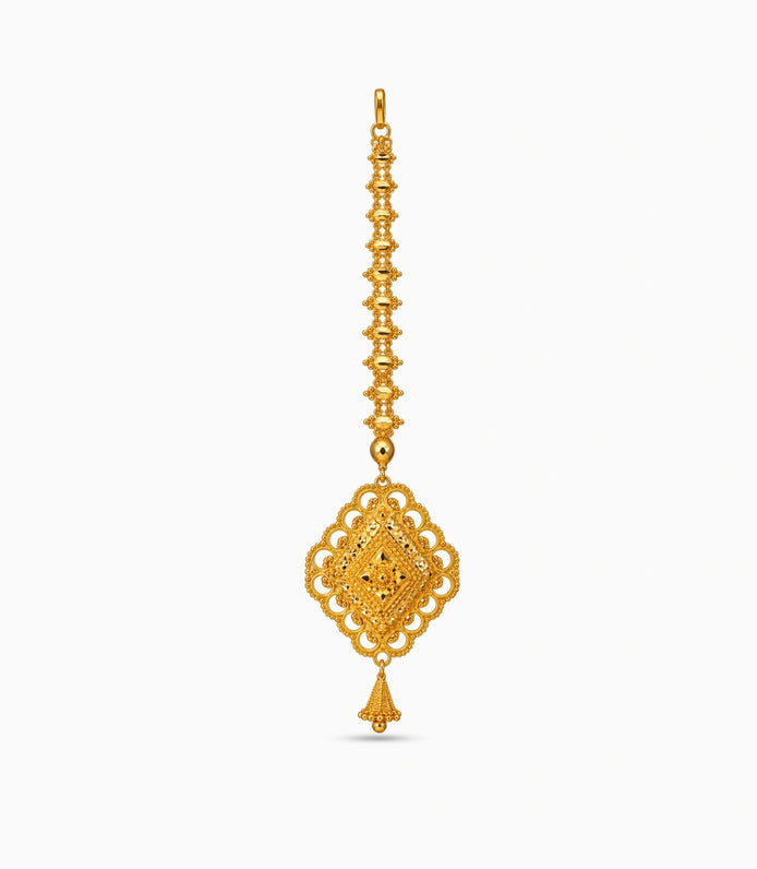 Gold Plated Classic Cutout Work Maang Tika
