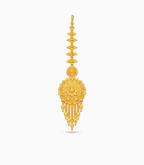 Gold Plated Radiating Peacock Feather Maang Tika