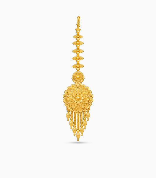 Gold Plated Radiating Peacock Feather Maang Tika