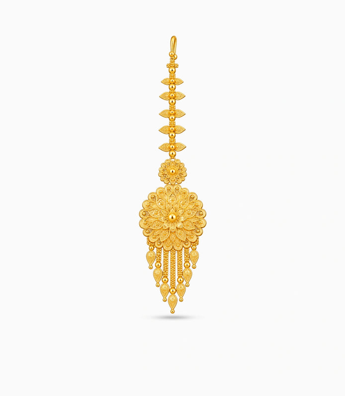 Gold Plated Radiating Peacock Feather Maang Tika