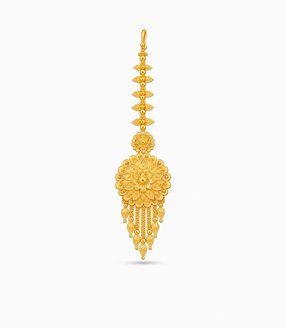 Gold Plated Radiating Peacock Feather Maang Tika