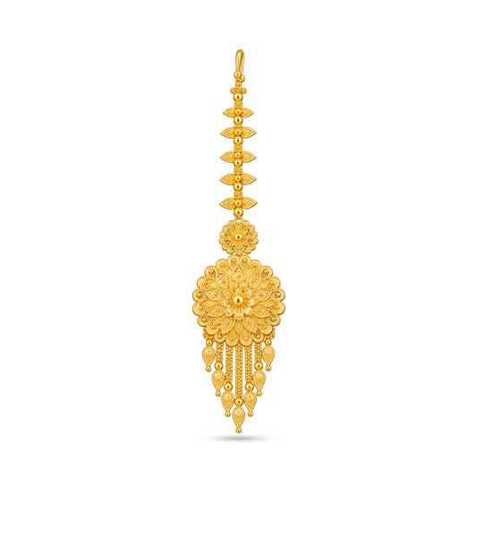 Gold Plated Radiating Peacock Feather Maang Tika