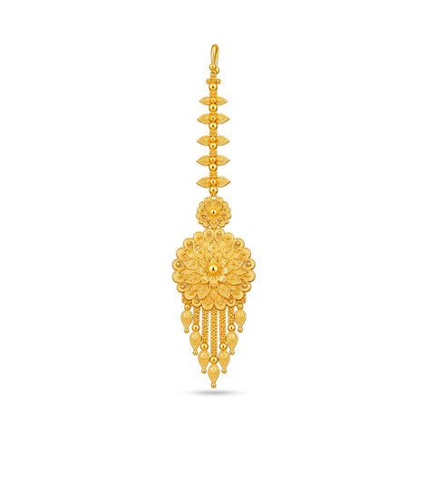 Gold Plated Radiating Peacock Feather Maang Tika