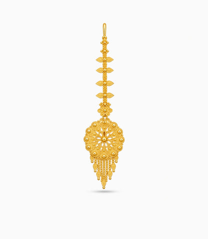 Gold Plated Embossed Floral Mandala Maang Tika