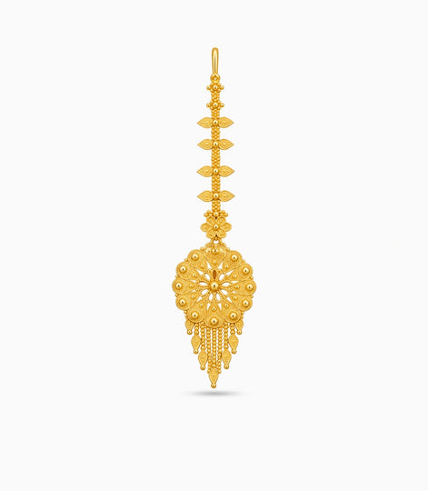 Gold Plated Embossed Floral Mandala Maang Tika