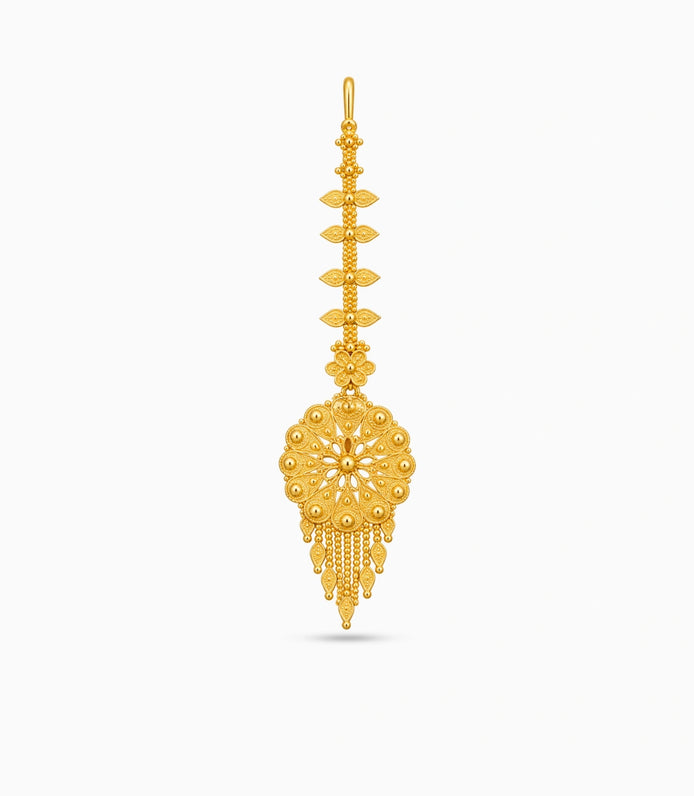 Gold Plated Embossed Floral Mandala Maang Tika