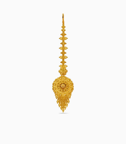 Gold Plated Embossed Floral Mandala Maang Tika