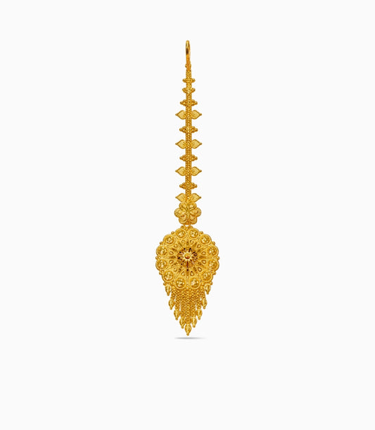 Gold Plated Embossed Floral Mandala Maang Tika