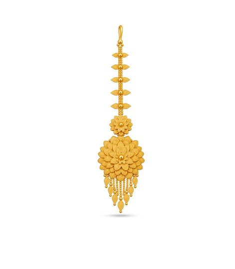 Gold Plated Chrysanthemum Bloom Maang Tika