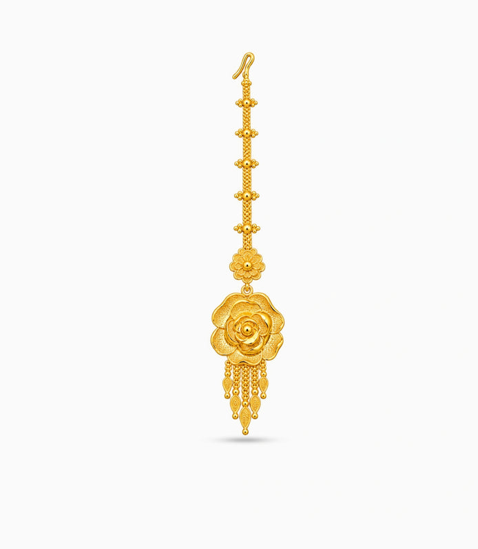 Gold Plated Blooming Rose Maang Tika