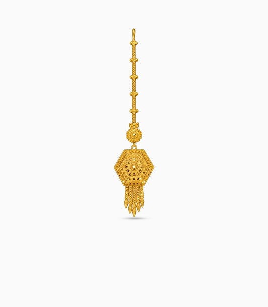 Gold Plated Hexagonal Mandala Maang Tika