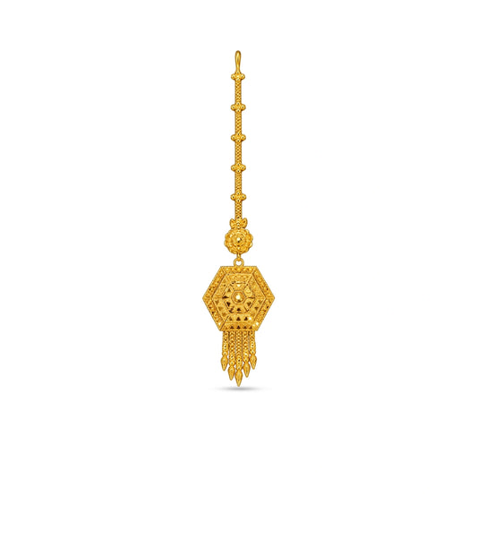 Gold Plated Hexagonal Mandala Maang Tika