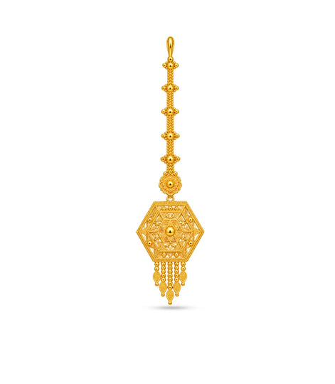 Gold Plated Hexagonal Mandala Maang Tika