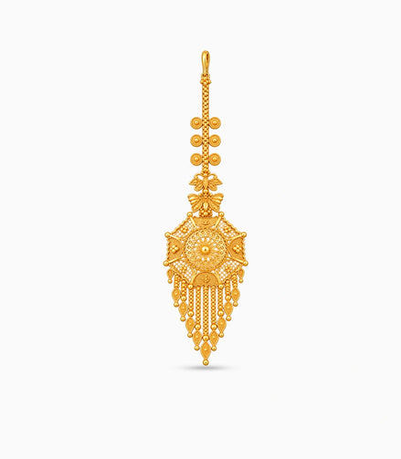 Gold Plated Radiant Floral Mesh Maang Tika