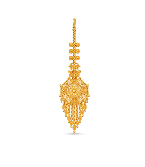 Gold Plated Radiant Floral Mesh Maang Tika