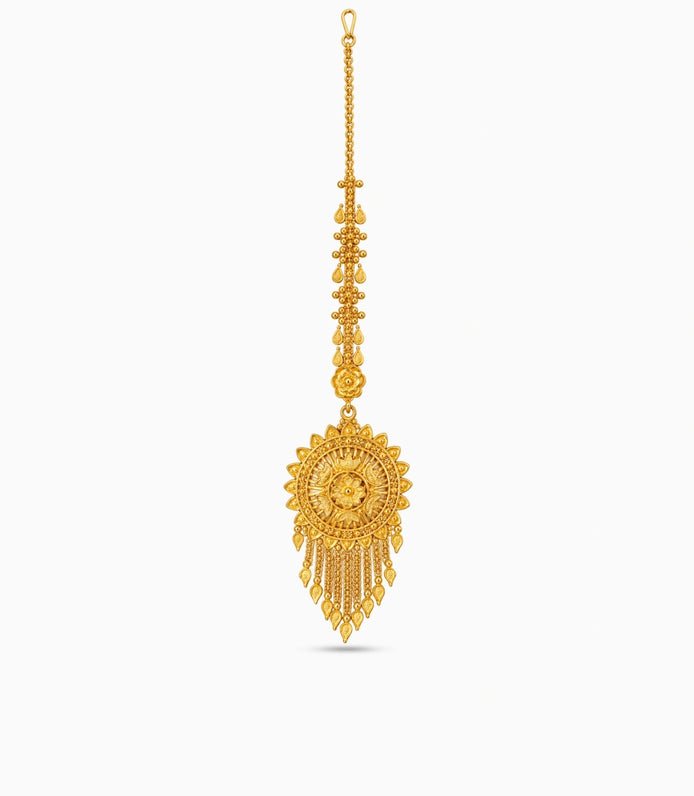 Gold Plated Floral Motif Maang Tika