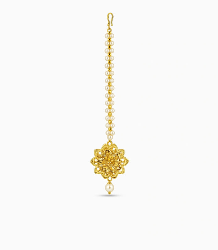 Gold Plated Classic Pearl Maang Tika