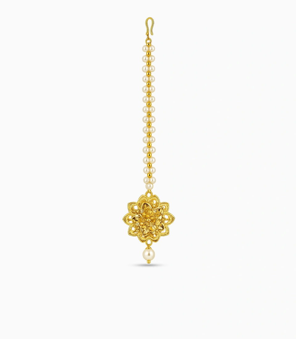 Gold Plated Classic Pearl Maang Tika
