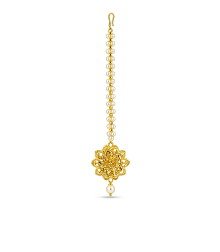 Gold Plated Classic Pearl Maang Tika