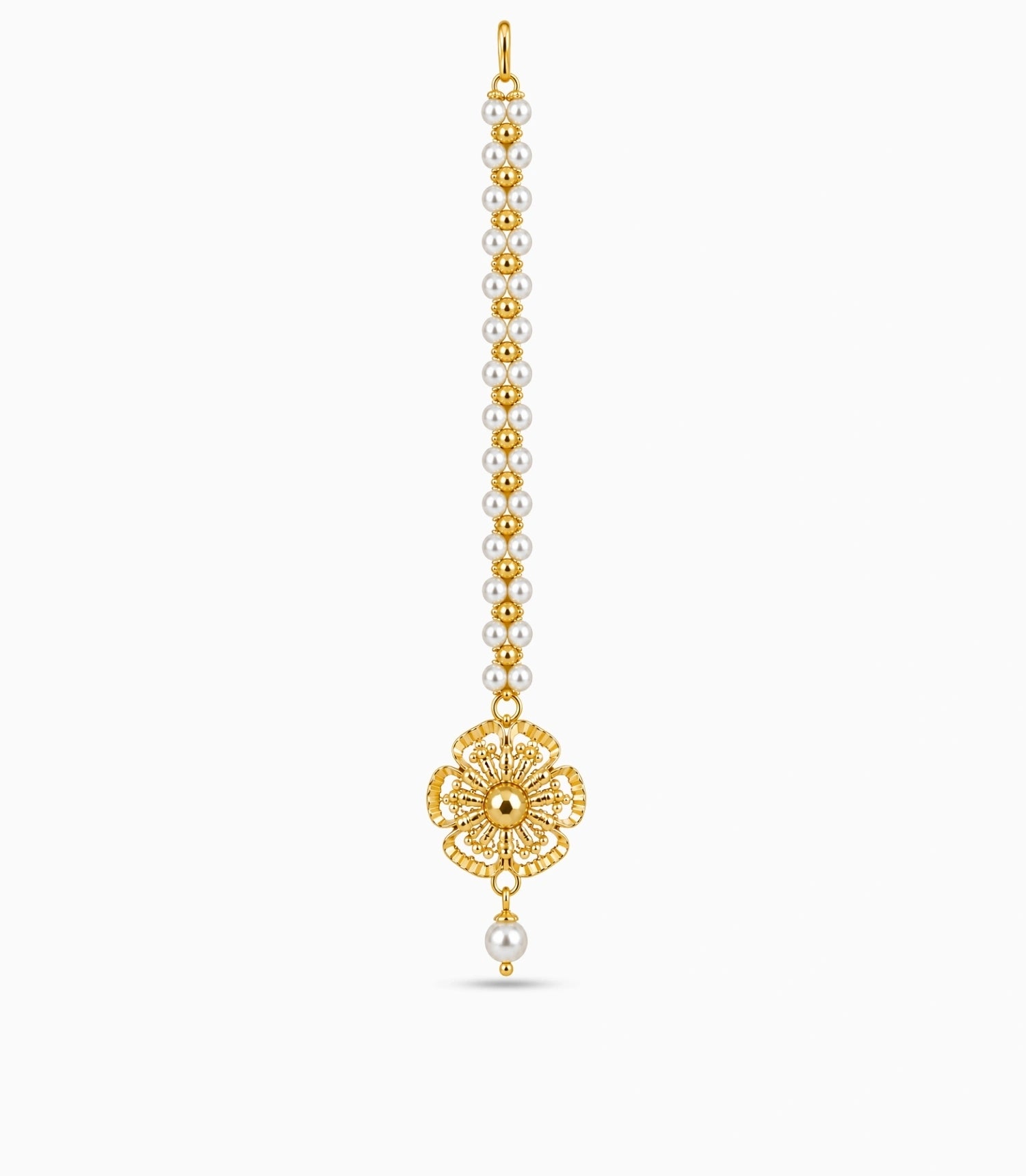 Gold Plated Elegant Pearl Maang Tika