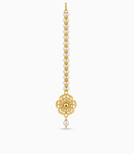 Gold Plated Elegant Pearl Maang Tika