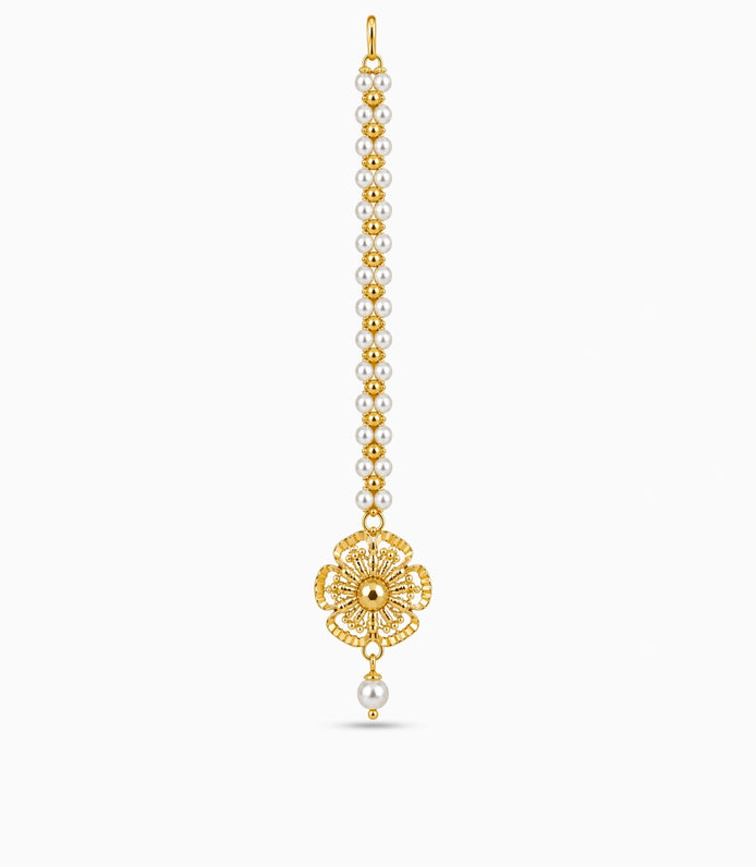 Gold Plated Elegant Pearl Maang Tika