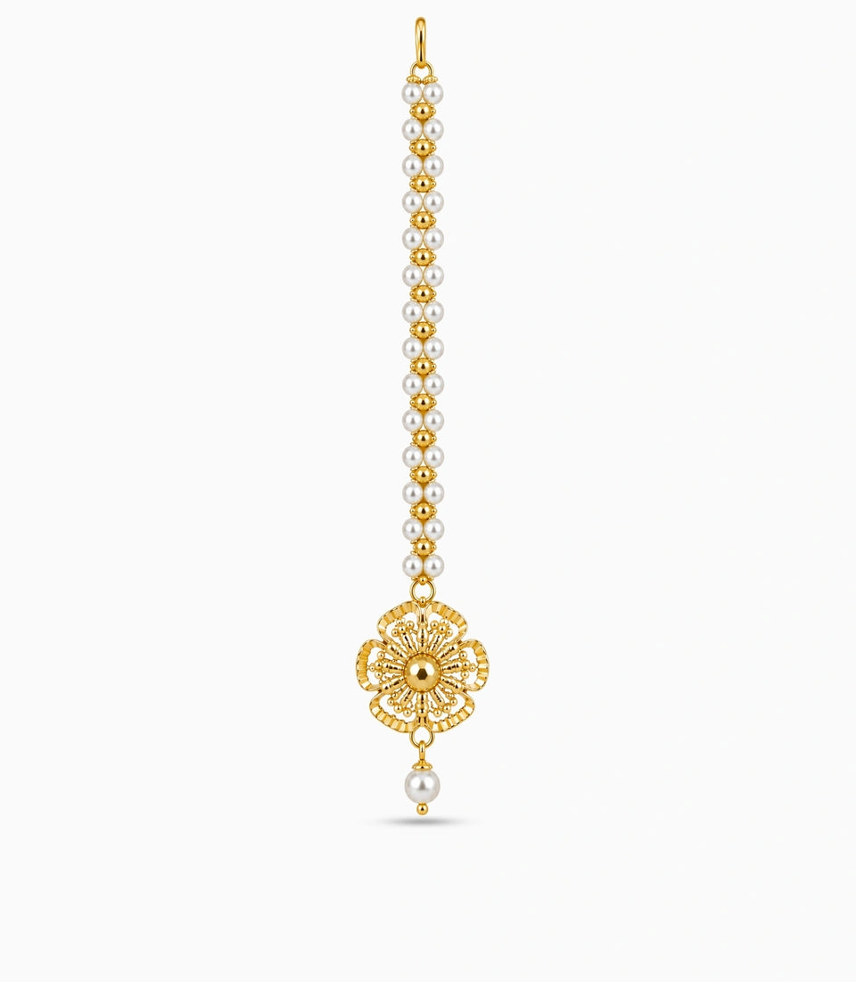 Gold Plated Elegant Pearl Maang Tika