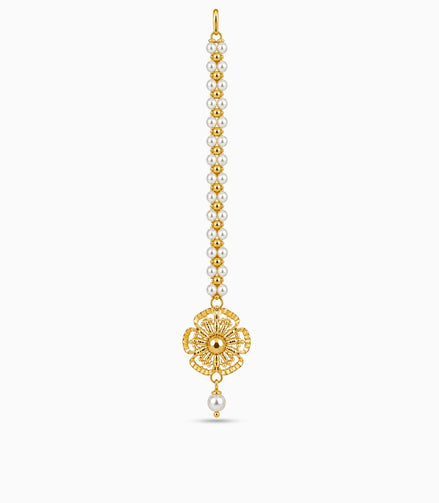Gold Plated Elegant Pearl Maang Tika