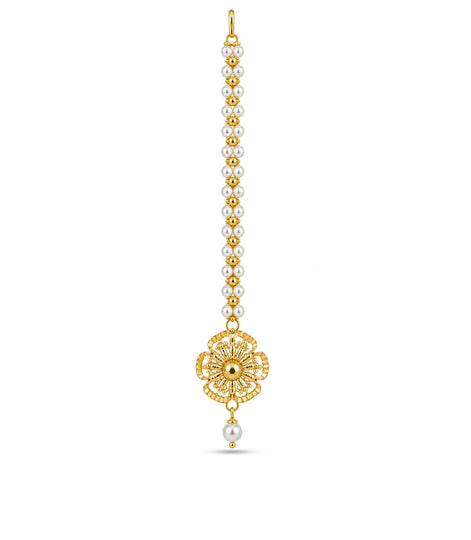 Gold Plated Elegant Pearl Maang Tika