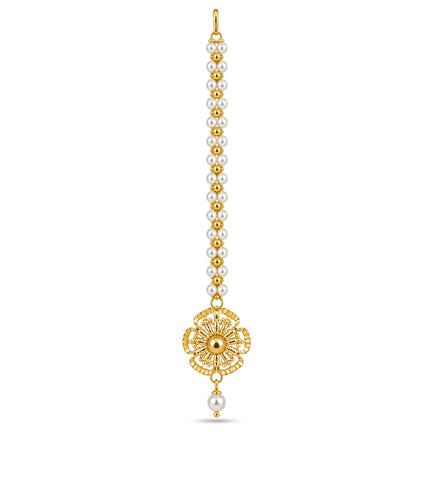 Gold Plated Elegant Pearl Maang Tika