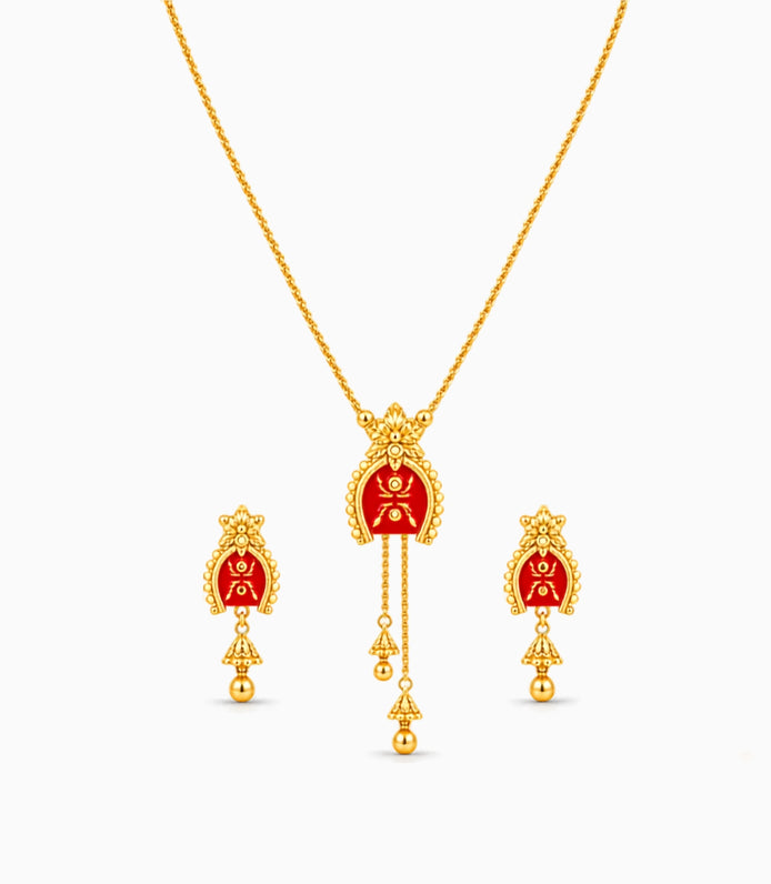 Gold Plated Festive Delicate Eanmel Lariat Necklace