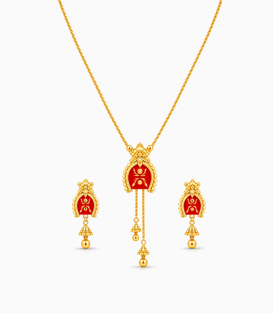 Gold Plated Festive Delicate Eanmel Lariat Necklace