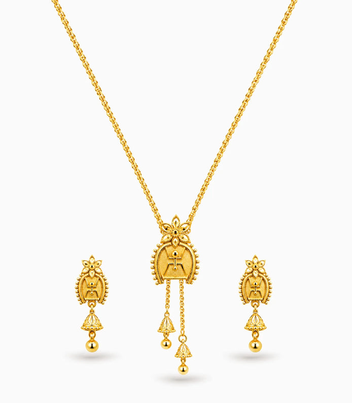 Gold Plated Enamel Swastik Lariat Necklace