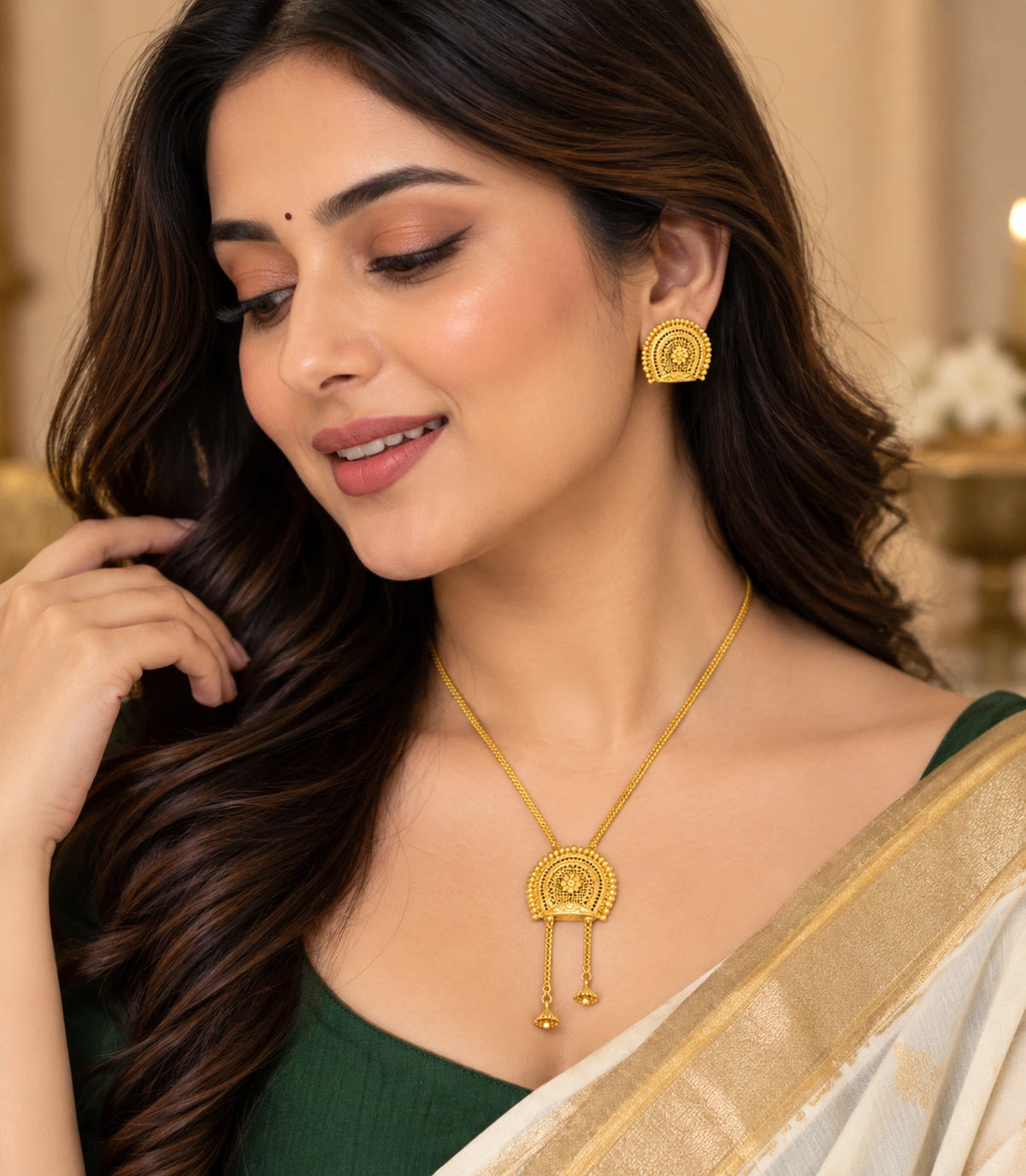 Gold Plated Festive Heritage Lariat Necklace