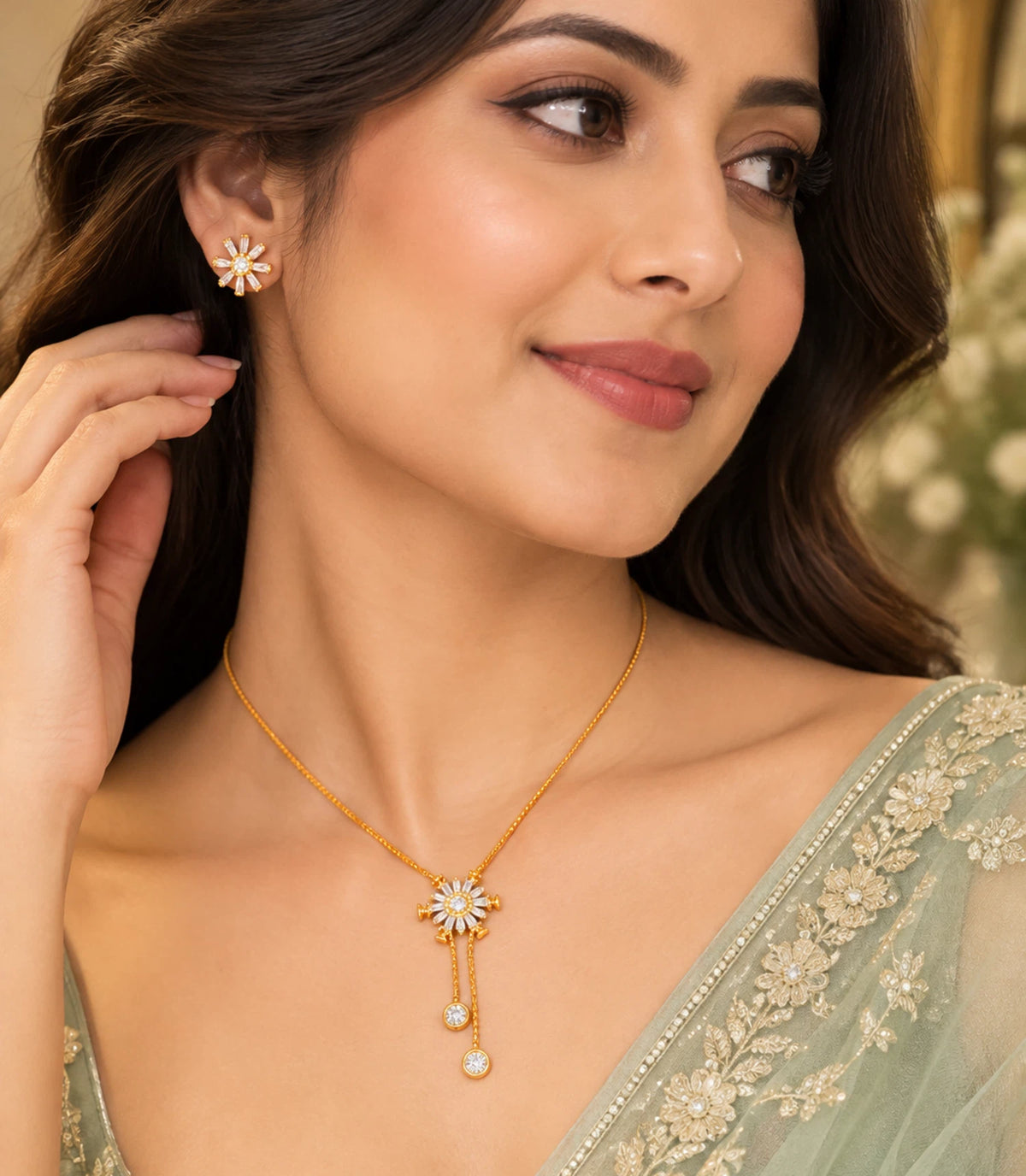 Gold Plated Graceful Lariat Necklace