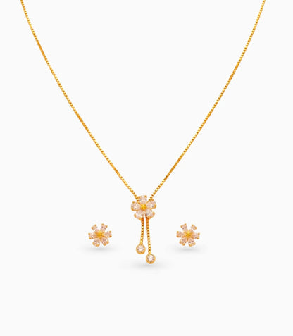 Gold Plated Minimal Floral Lariat Necklace