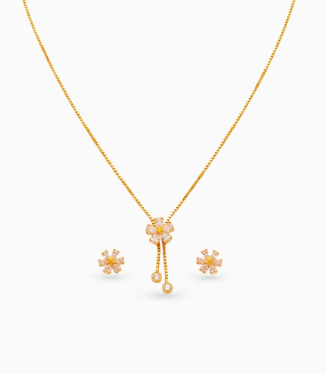 Gold Plated Minimal Floral Lariat Necklace