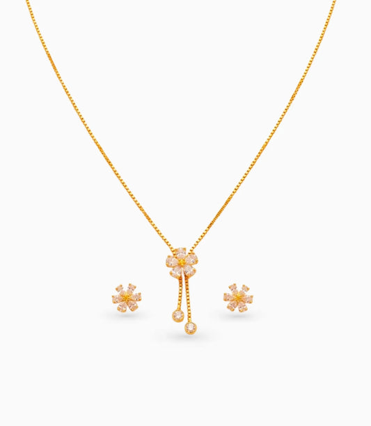 Gold Plated Minimal Floral Lariat Necklace