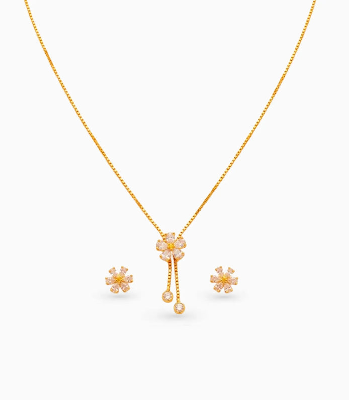 Gold Plated Minimal Floral Lariat Necklace