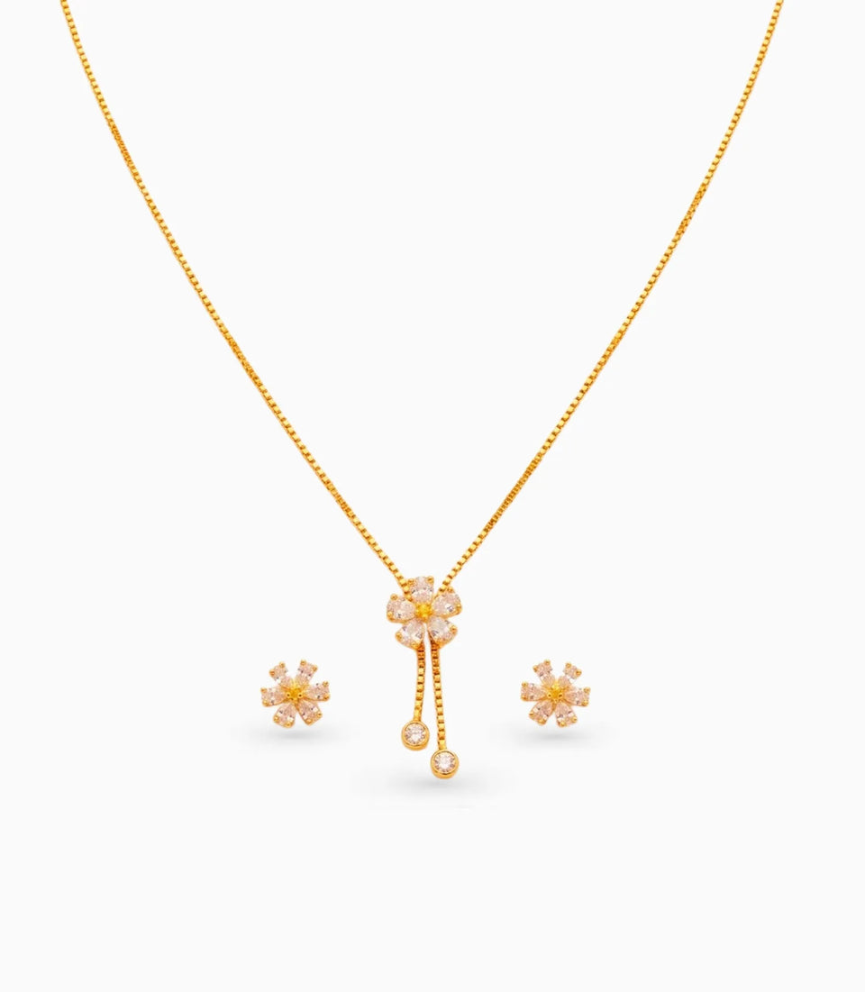 Gold Plated Minimal Floral Lariat Necklace