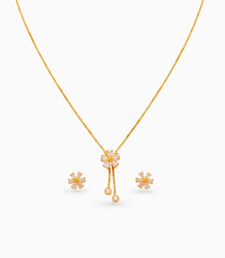 Gold Plated Minimal Floral Lariat Necklace