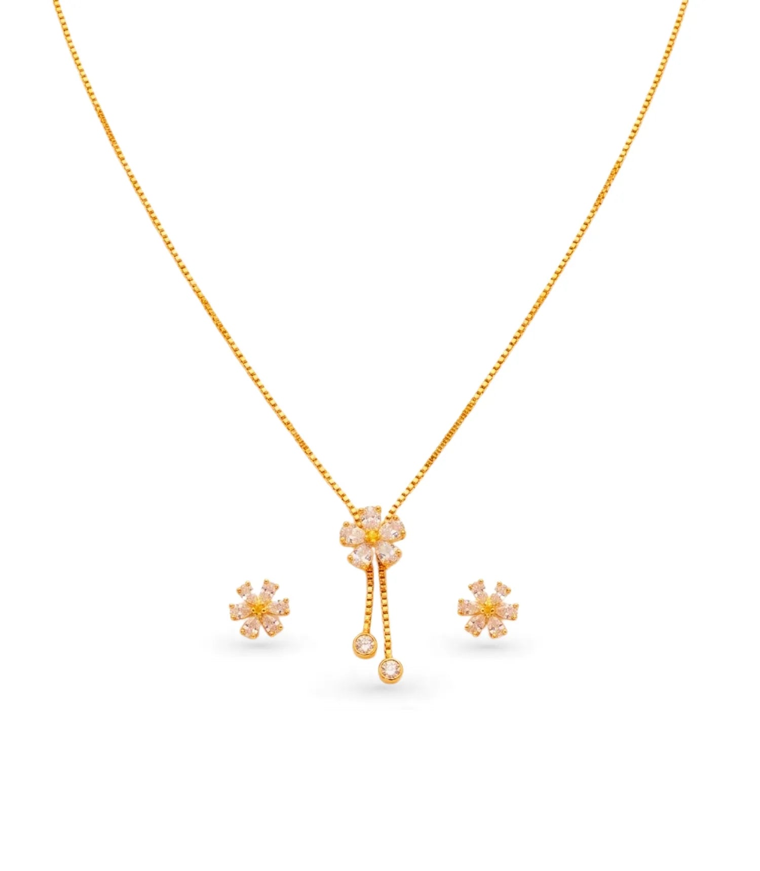 Gold Plated Minimal Floral Lariat Necklace
