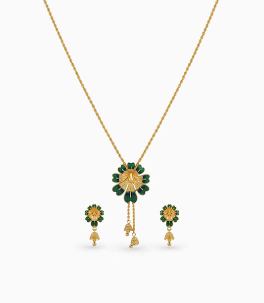 Gold Plated Green Enamel Lariat Necklace