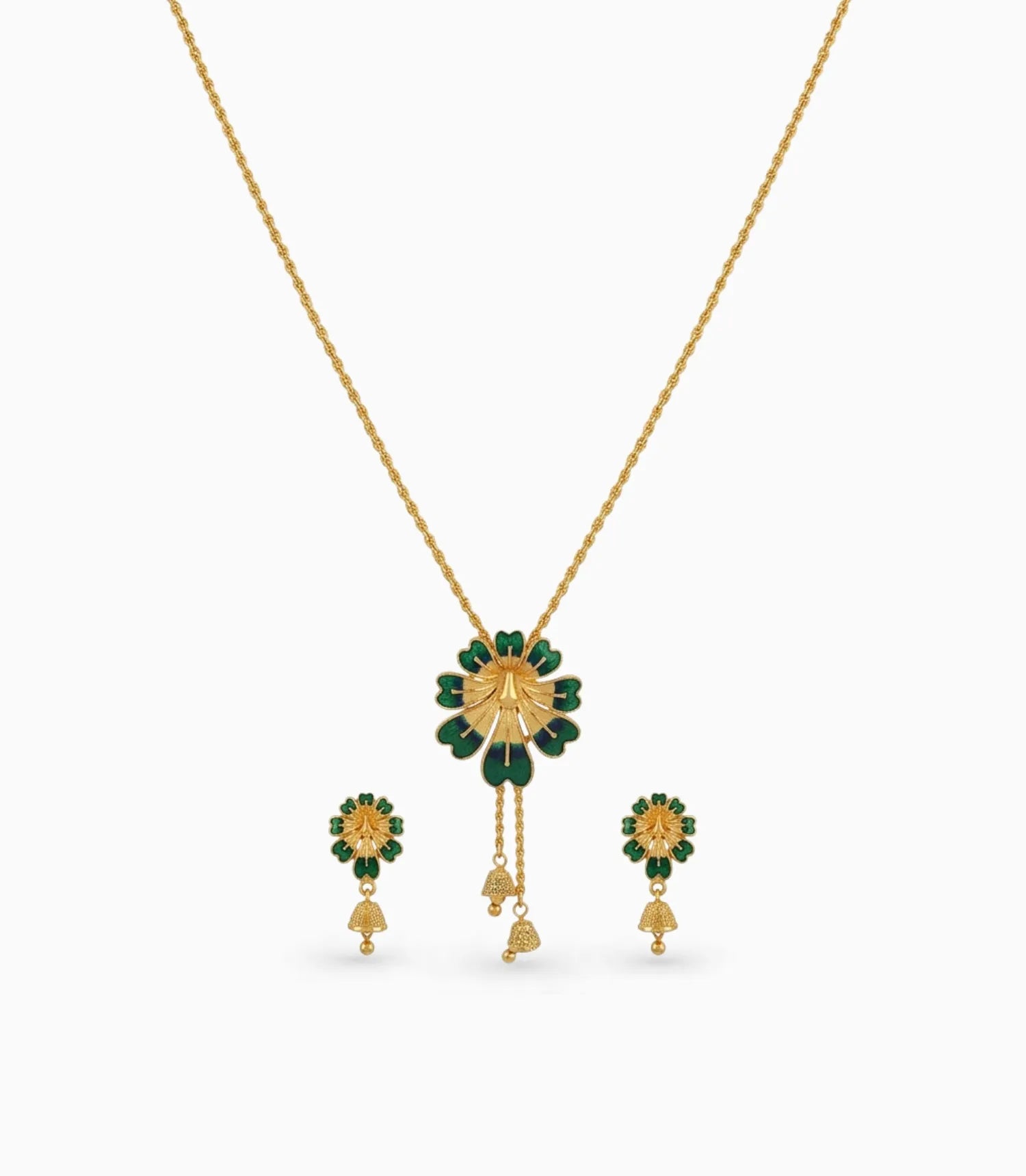 Gold Plated Green Enamel Lariat Necklace