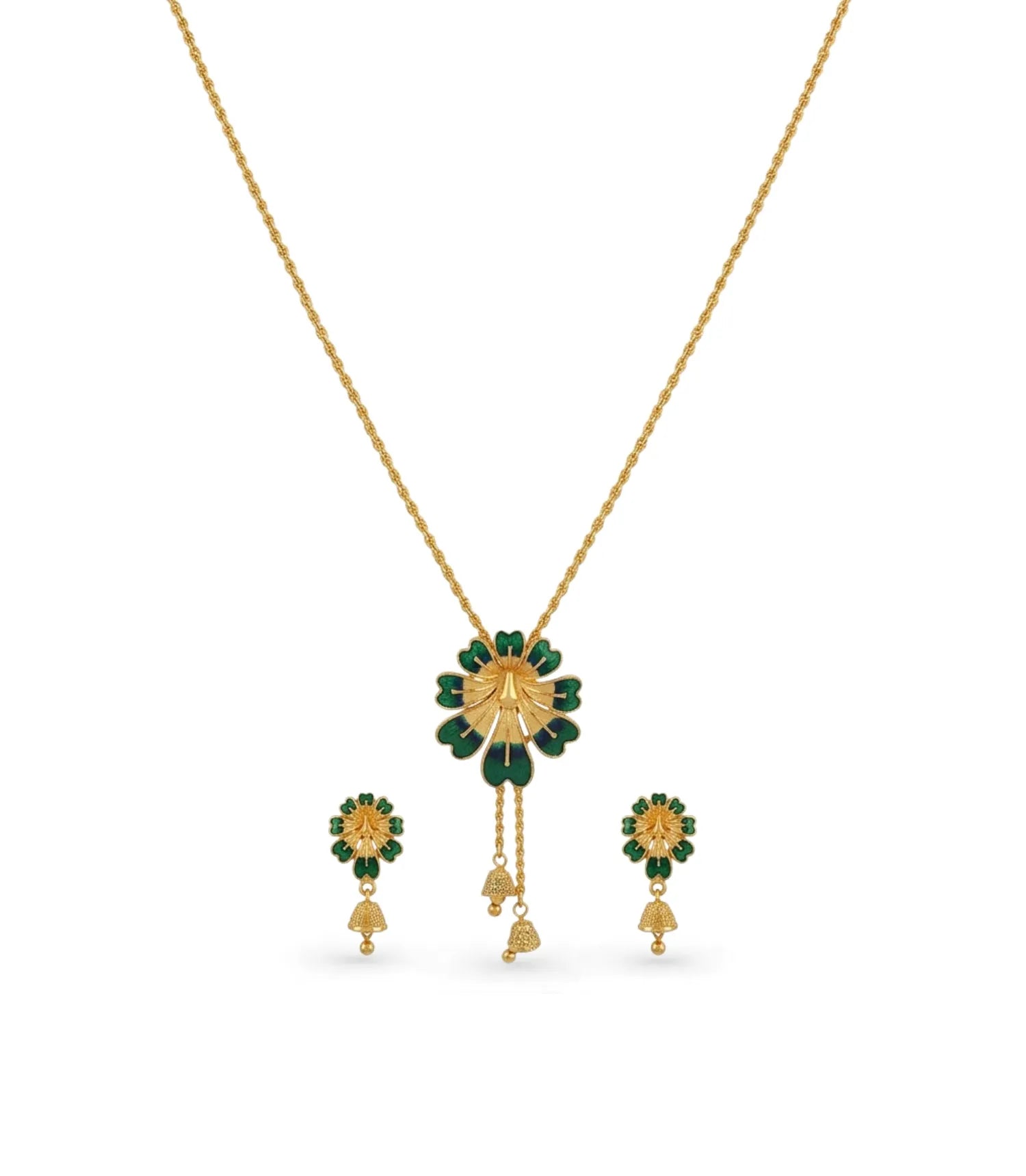 Gold Plated Green Enamel Lariat Necklace