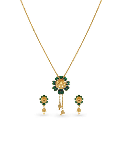 Gold Plated Green Enamel Lariat Necklace