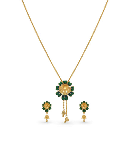 Gold Plated Green Enamel Lariat Necklace
