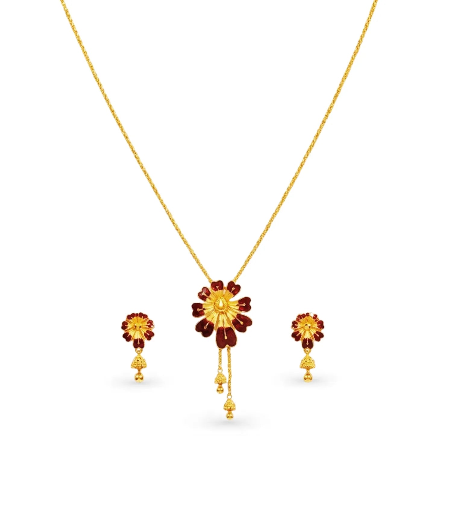 Gold Plated Maroon Enamel Lariat Necklace