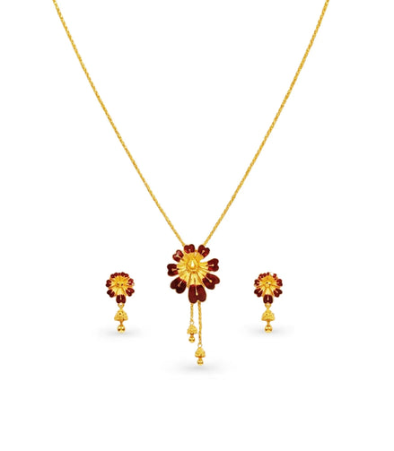 Gold Plated Maroon Enamel Lariat Necklace